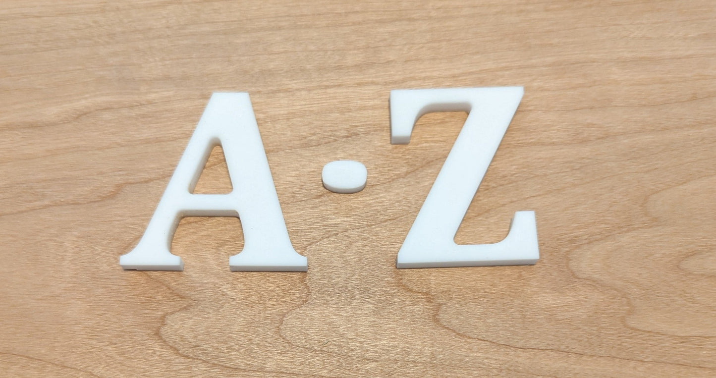 6" Tall A-Z Alphabet White Acrylic Letters 1/8"